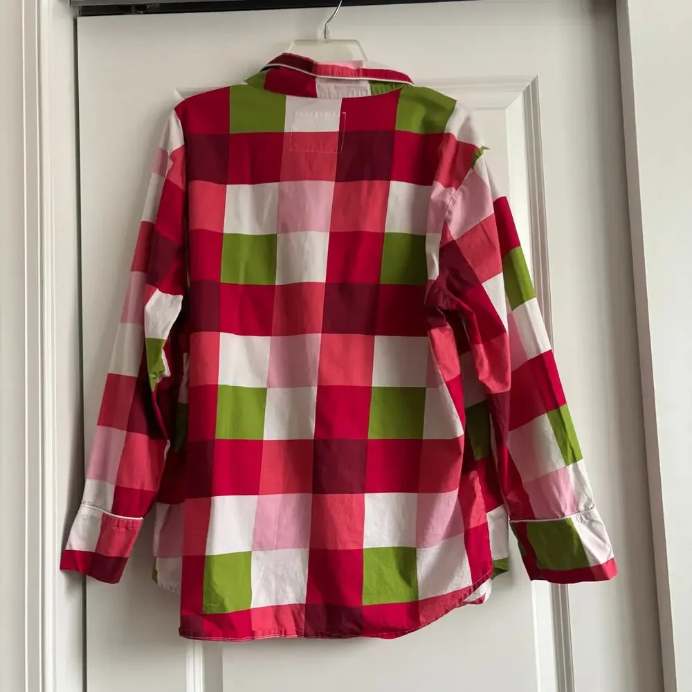 Printfresh Holiday Buffalo Plaid Pajama Top Sz M Red Pink‎